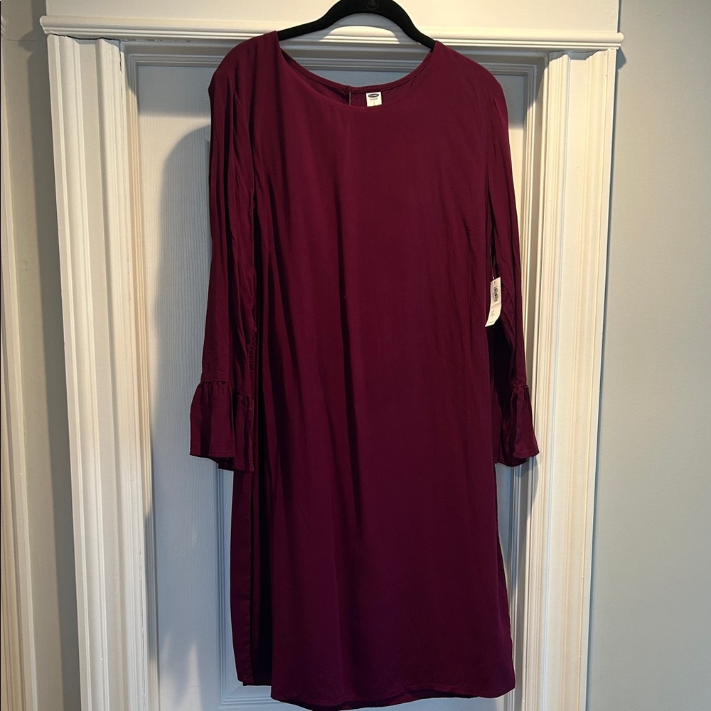 Burgundy Long Sleeve Dress with flutter sleeve